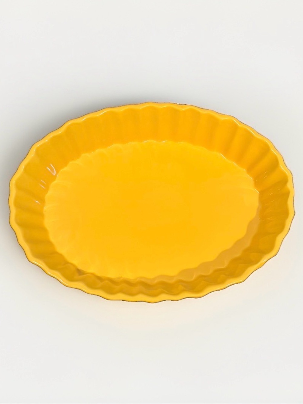 Vintage Mustard Yellow Ceramic Oval Baking Dish Scalloped Fluted Retro